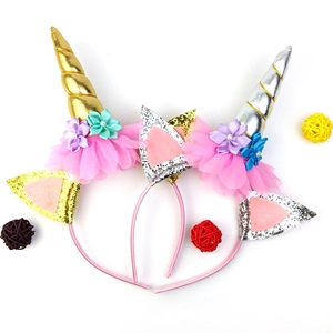 Glitter Unicorn Headband With Mesh Flowers And Sequin Ears For Girls Birthday Party Dress Up Costume Accessories Handcrafted