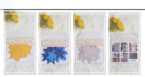 Detail of star garland party decorations in gold, blue, and silver packaging