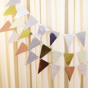 Metallic Hot Stamping Triangle Pennant Banner Chevron Paper Garland For Kids Birthday Wedding Party Decor Hanging Banner