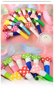 Colorful polka dot party blowouts with plastic mouthpieces for children festivities