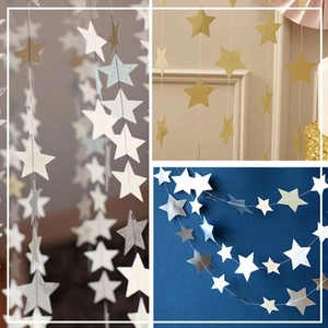 Glitter Cardstock Paper Star Garland Banner For Birthday Wedding Party Decoration Hanging Pentagram Bunting Room Wall Decor