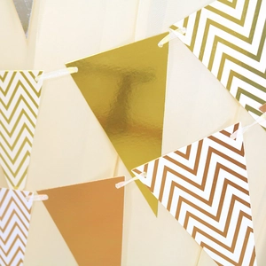 Golden and wave-pattern triangle bunting banner for birthday party and wedding decoration