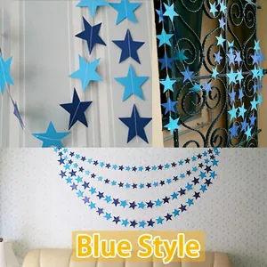Blue star paper garland banner for birthday party decoration and nursery wall hanging decor