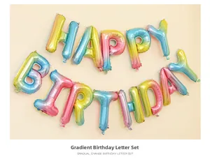 Close-up of 16-inch gradient rainbow HAPPY BIRTHDAY foil balloon set for party decoration