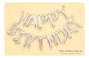 Silver metallic foil Happy Birthday letter balloons set for celebratory wall hanging
