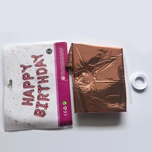 16 inch rose gold Happy Birthday foil balloon set with ribbon and card packaging