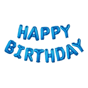 Blue Happy Birthday foil balloon set 16 inch metallic party decorations on white background