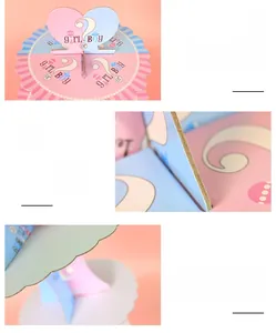 Detail of gender reveal cupcake stand with double-sided printing and sturdy cardboard structure