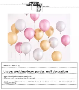 Detail of 3.5g metallic latex balloons in pink, gold and silver for event decorations