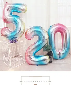 Gradient rainbow 520 numeric foil balloons set displayed for romantic home decoration