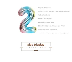 Detail of 32-inch gradient macaron number 2 foil balloon with auto-seal feature