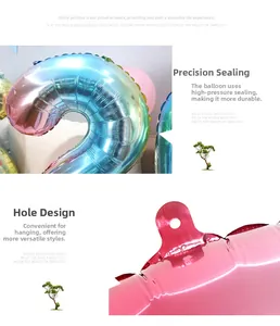 Detail of high-pressure sealed edges and hanging holes on gradient foil number balloons
