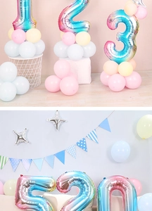 Detail of gradient digital foil balloons and pastel latex balloon kits for birthday parties