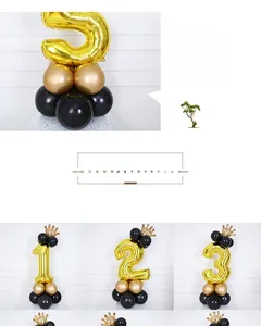 Detail of 32-inch gold number balloon column with crown and latex base decor