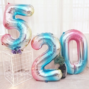 Large Gradient Rainbow Number Foil Balloon 32 Inch Metallic Aluminum Mylar Balloon For Birthday Party Celebration Decor