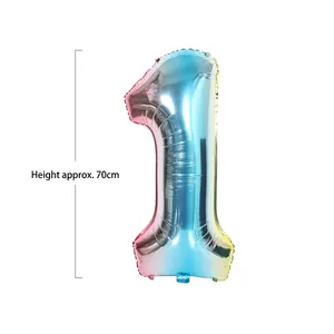Rainbow gradient 32-inch number 1 foil balloon for baby birthday party, height 70cm