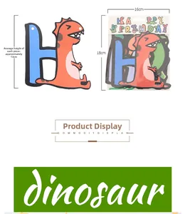 Detailed view of orange cartoon dinosaur letter H banner with Happy Birthday packaging