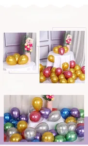 Detailed view of 5-inch metallic latex balloons in assorted colors for party decorations