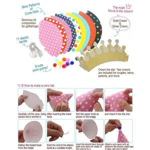 DIY 11-piece party hat set with pom-poms and crowns for children birthday celebrations