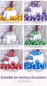 Detail view of 5-inch metallic balloons in chrome gold silver purple blue and green tones