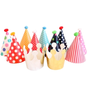 11-piece set of colorful pom-pom birthday party hats and crowns for kids celebration