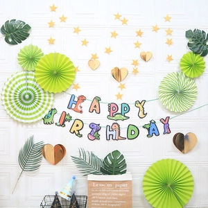 Cartoon Dinosaur Happy Birthday Paper Banner Garland White Cardboard Jungle Safari Theme Party Hanging Decoration Supplies