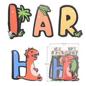 Cartoon dinosaur happy birthday paper banner for kids party wall decoration
