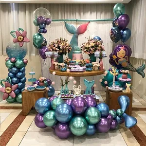 Mermaid party decoration set with metallic balloons, fin foils and festive table decor