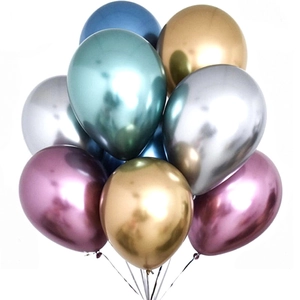 Pack of assorted 5-inch metallic latex balloons in gold silver blue and purple for parties