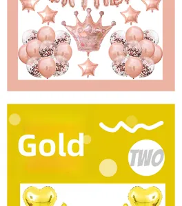 Detailed rose gold and gold party balloon set with crown and star foil decorations