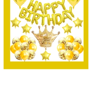 Rose gold Happy Birthday balloon set with crown, stars and confetti latex balloons