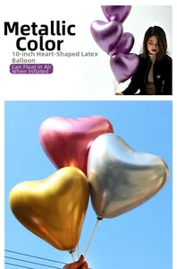 Macro detail of 10 inch heart shaped metallic balloons with glossy reflective finish