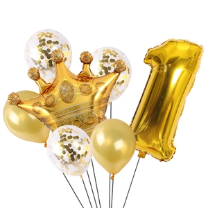 Set di palloncini corona dorata e numero 1 con palloncini coriandoli per primo compleanno