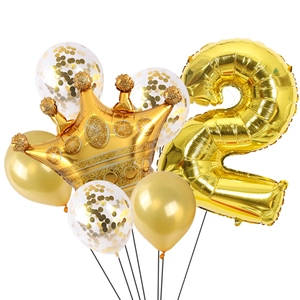 Set di palloncini dorati numero 2 con corona e paillettes per decorazioni di compleanno