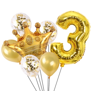 Set palloncini dorati numero 3 con corona e palloncini con coriandoli per festa compleanno