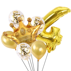Set di palloncini dorati con corona e numero 4 più palloncini con paillettes per compleanni
