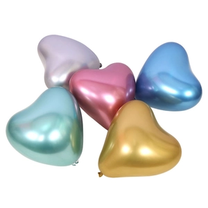 Metallic heart latex balloons in silver, pink, blue and gold for party decorations