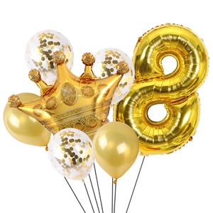 Set palloncini numero 8 dorato e corona con palloncini coriandoli per l'8° compleanno