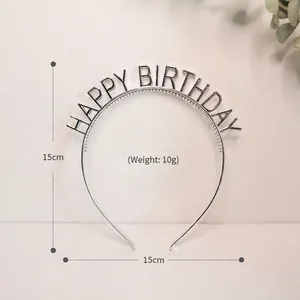 Silver Happy Birthday headband hair accessory with metallic gloss finish, 15cm size