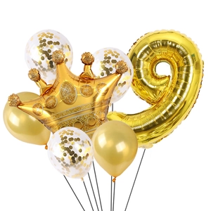 Set palloncini dorati numero 9 e corona con palloncini in lattice coriandoli per festa