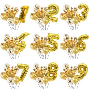 Fascio di Palloncini Numerici con Corona d'Oro per Decorazione di Compleanno Matrimonio Anniversario Grande Palloncino Numerico in Alluminio con Palloncini in Lattice con Paillettes