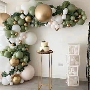 Olive and avocado green balloon arch kit with BABY letter boxes for party decor