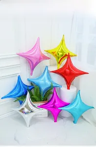 Detail of colorful 10-inch four-pointed star foil balloons for party column decorations