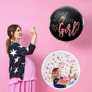 Ballon Gender Reveal noir de 36 pouces avec texte Boy OR Girl et confettis roses