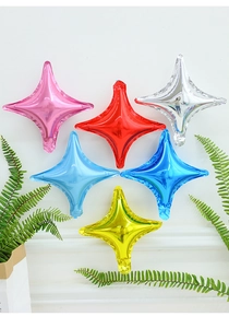 Colorful 10-inch four-pointed star foil balloons in vibrant metallic shades for party decor