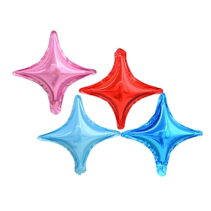 10-inch four-pointed star foil balloons in metallic pink, red, and blue for party decor