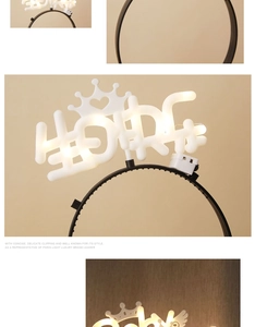 Detail showing LED Happy Birthday headband with crown design and battery box view