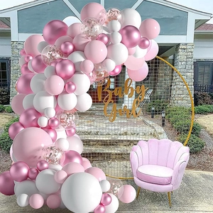 Kit arche de ballons rose et blanc avec détails dorés pour décoration fête de fille