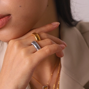 Detailaufnahme der elastischen Schlangenkette-Ringe aus Titanstahl in Gold und Silber