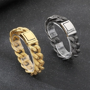Herren Hip Hop Edelstahl Cuban Link Armband Retro Punk Texturierte Breite Kette Gießen Armreif Streetwear Schmuck Geschenk
